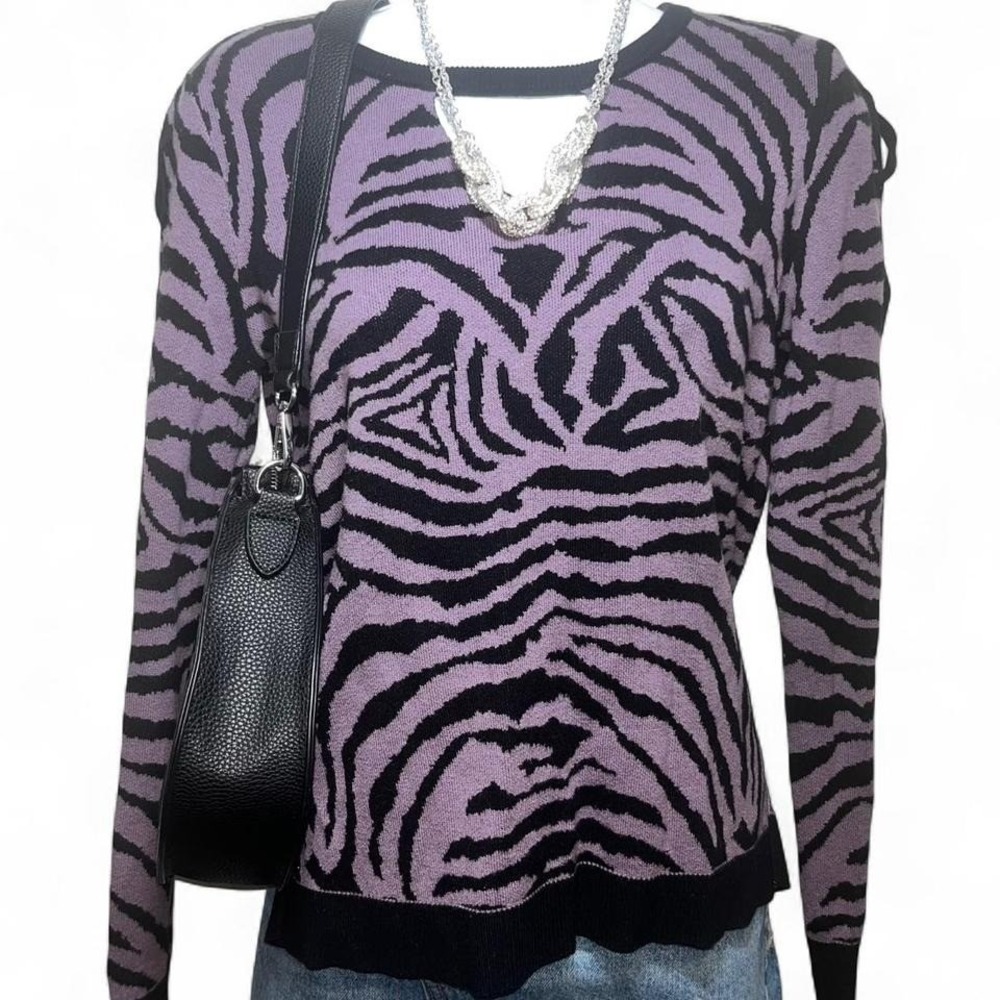 Rock N Republic Long Sleeve Sweater Purple Zebra Peekaboo Neckline Medium #y2k